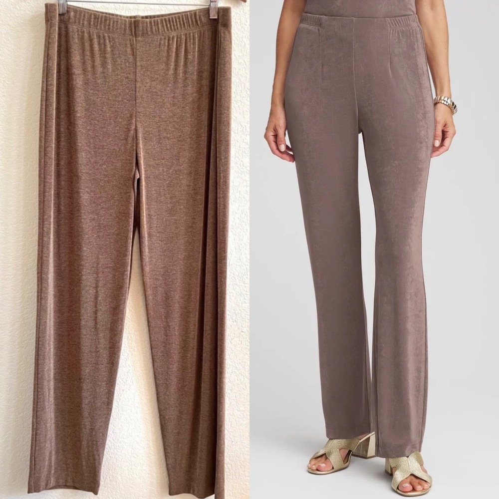 Chicos Travelers Slinky Brown Metallic Elastic Waist‎ Lounge Pants Sz 2 (Large)